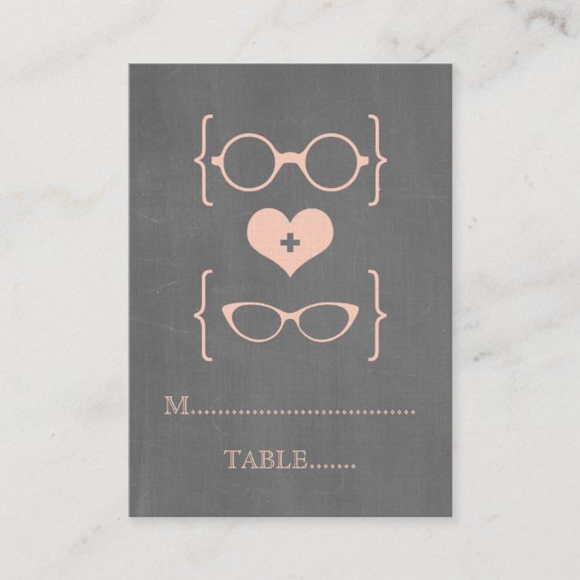 Peach Geeky Glasses Chalkboard Place Cards (Front)