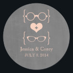 Peach Geeky Glasses Chalkboard Wedding Stickers<br><div class="desc">Quirky and chic Geeky Glasses Chalkboard Wedding Stickers in peach featuring a cute heart flanked by two pairs of nerdy eyeglasses, a manly pair and a girly pair representing the groom and bride on a chalkboard look background. These offbeat wedding stickers are perfect for your geek wedding! Easy to customize,...</div>