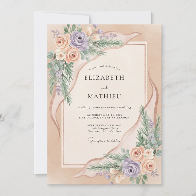 Peach Gentle Blossom Wedding Invitation (Front)