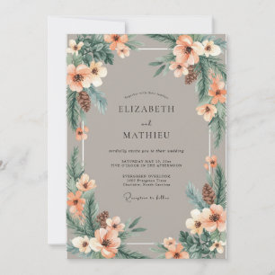 Peach Gentle Pine Wedding Invitation