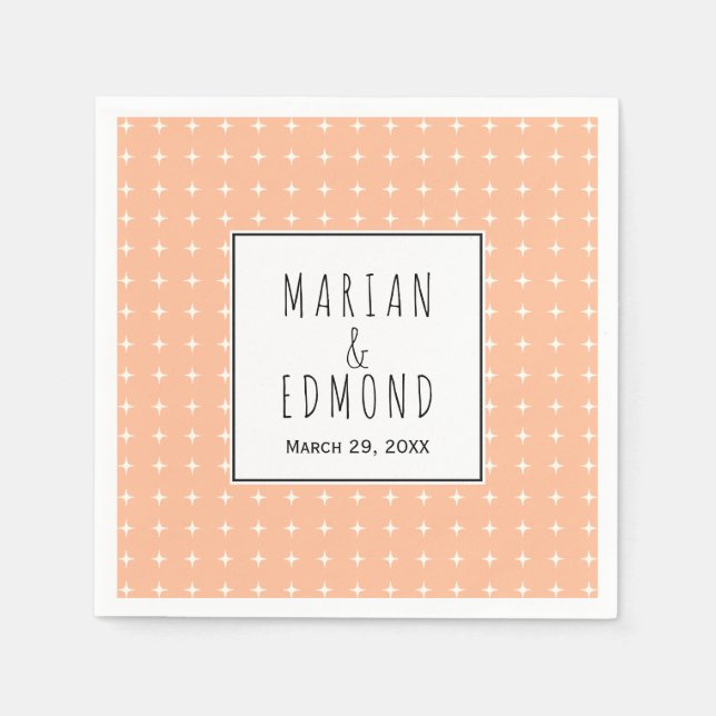 Peach geometric typography wedding napkins (Front)