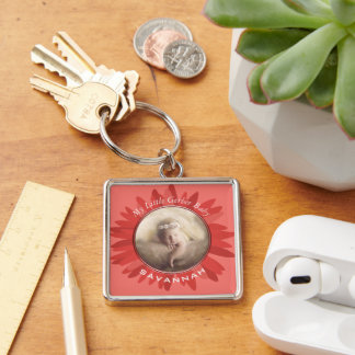 Peach Gerber Daisy Baby Photo Keychain