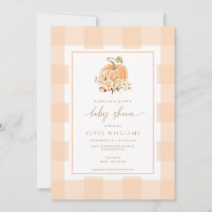 Peach Gingham A Little Pumpkin Baby Shower Invitation