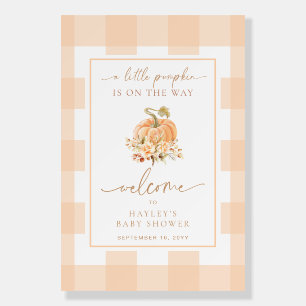 Peach Gingham A Little Pumpkin Baby Shower Welcome Foam Board