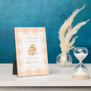 Peach Gingham A Little Pumpkin Baby Shower Welcome Plaque