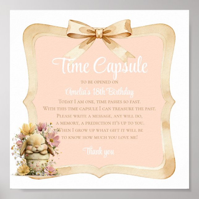 Peach Gingham Bunny 1st Birthday Sign (Front)