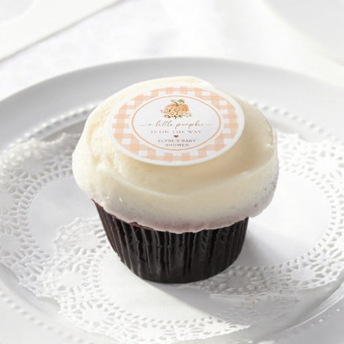 Peach Gingham Fall A Little Pumpkin Is On The Way Edible Frosting Rounds