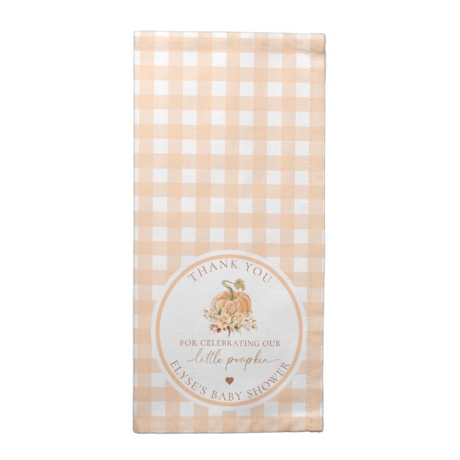 Peach Gingham Fall Celebrating Our Little Pumpkin Cloth Napkin (Half Fold)