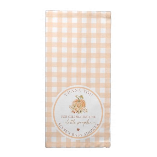 Peach Gingham Fall Celebrating Our Little Pumpkin Cloth Napkin