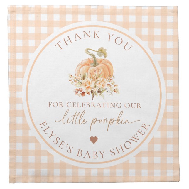 Peach Gingham Fall Celebrating Our Little Pumpkin Cloth Napkin (Front)