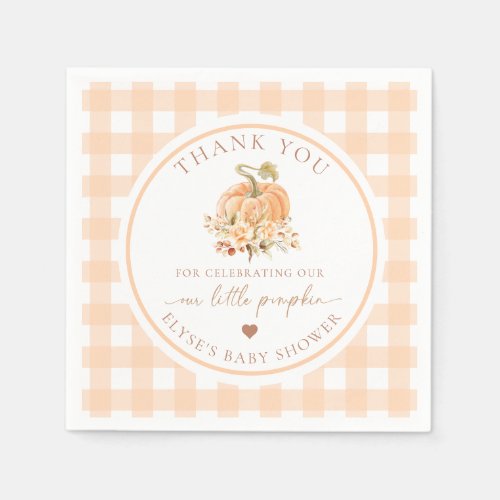 Peach Gingham Fall Celebrating Our Little Pumpkin Napkins