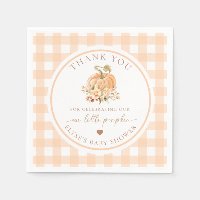 Peach Gingham Fall Celebrating Our Little Pumpkin Napkins (Front)