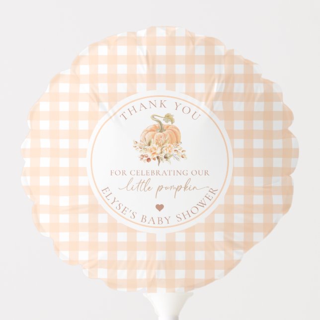 Peach Gingham Fall Our Little Pumpkin Thank You Balloon (Front)