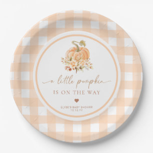 Peach Gingham Fall Pumpkin Pop It When She Pops Paper Plates