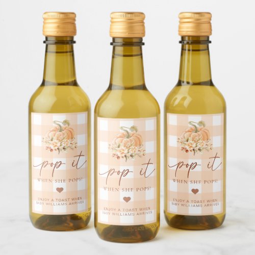 Peach Gingham Fall Pumpkin Pop It When She Pops Wine Label