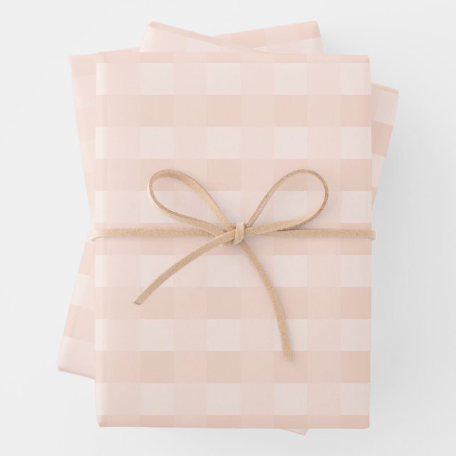 Peach Gingham Pattern Wrapping Paper (In situ)