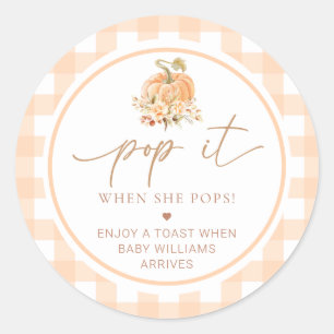 Peach Gingham Pumpkin Pop It When She Pops Classic Round Sticker