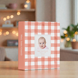 Peach Gingham Watercolor Custom Baby Photos Mini Binder
