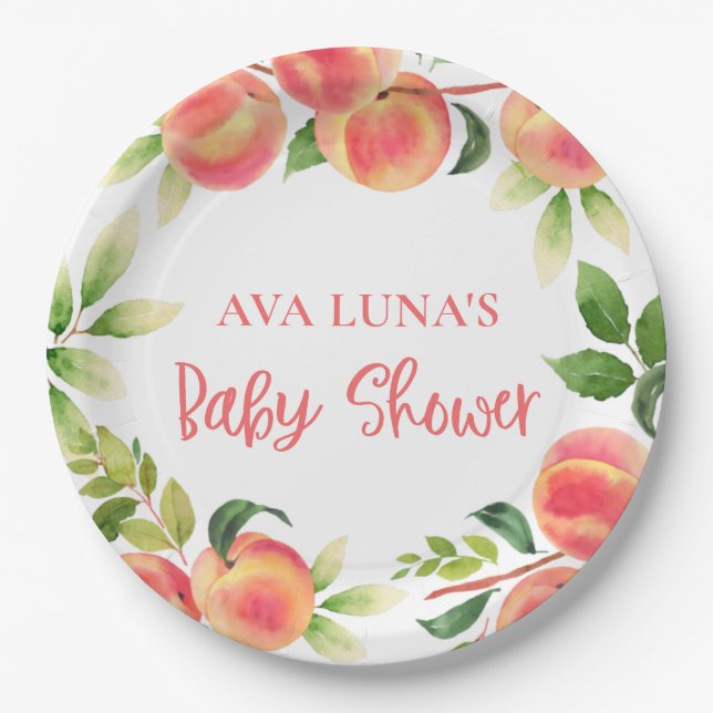 Peach Girl Baby Shower Paper Plates (Front)