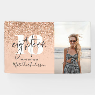 Peach girly modern glitter chic 18 birthday decor banner