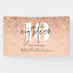 Peach girly modern glitter chic 18 birthday decor banner