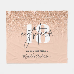 Peach girly modern glitter chic 18 birthday fleece blanket