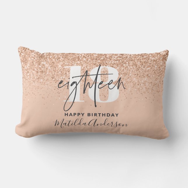 Peach girly modern glitter chic 18 birthday  lumbar pillow (Front)