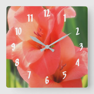 Peach Gladiolas Flower Up Close Square Wall Clock