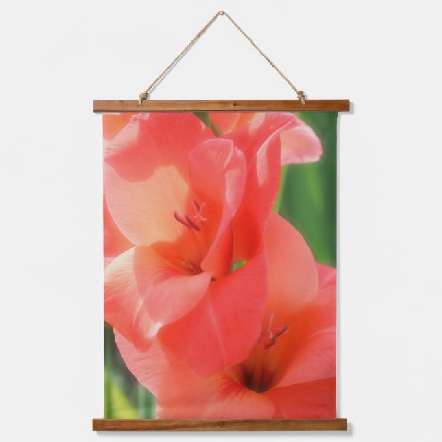 Peach Gladiolus Flower Close Up    Hanging Tapestry (Front)