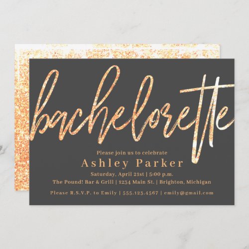 Peach Glitter Bachelorette Party Invitation