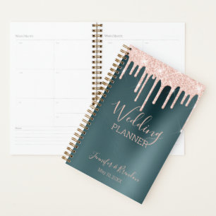 Peach Glitter Drips on Hunter Green Planner