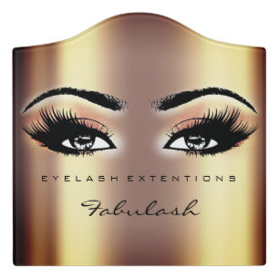 Peach Glitter Gold Beauty Lashes Makeup Artist Door Sign