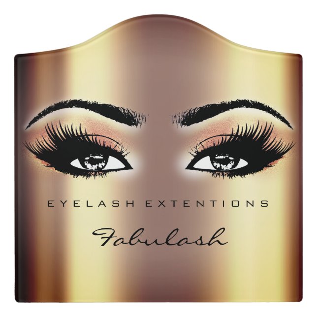 Peach Glitter Gold Beauty Lashes Makeup Artist Door Sign (Large Crest Front)