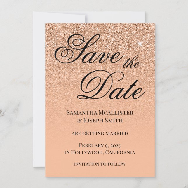Peach Glitter Gradient Save The Date (Front)