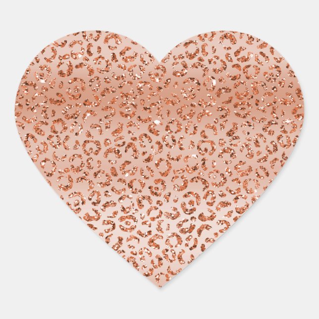 Peach Glitter Leopard Animal  Heart Sticker (Front)