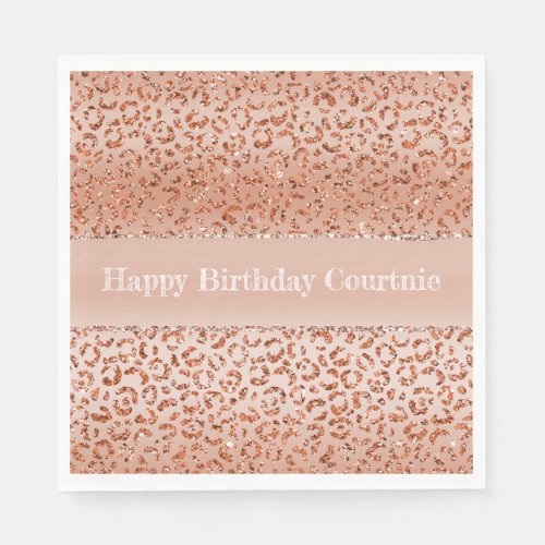 Peach Glitter Leopard Animal  Napkins