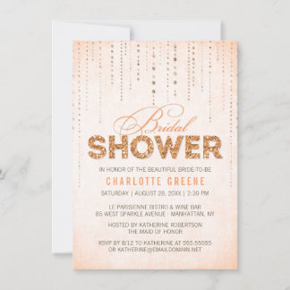 Peach Glitter Look Bridal Shower - 4.5" x 6.25" Invitation