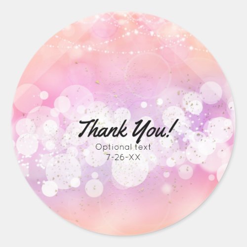 Peach Glow Sparkle Lights Glam Birthday Party Classic Round Sticker