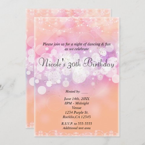 Peach Glow Sparkle Lights Glam Birthday Party Invitation