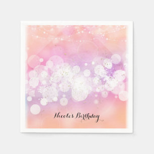 Peach Glow Sparkle Lights Glam Birthday Party Paper Napkins