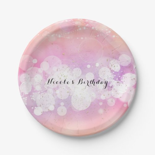 Peach Glow Sparkle Lights Glam Birthday Party Paper Plates