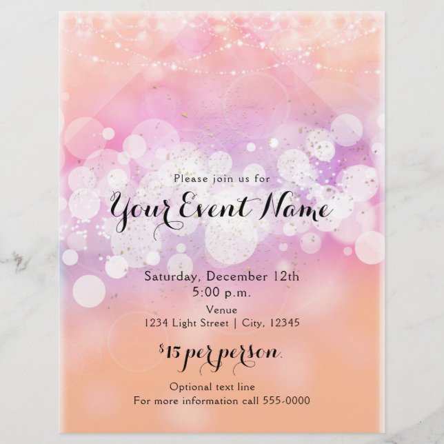Peach Glow Sparkle Lights Glam Party Event Flyer (Front)