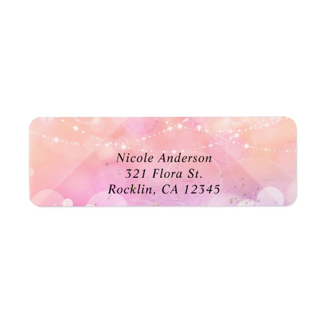 Peach Glow Sparkle Lights Glam Party Invitation Label (Front)
