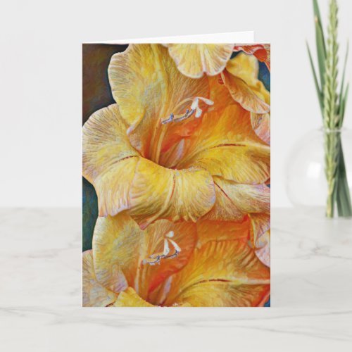 Peach Gold Artsy Gladiolus Flowers Note Card