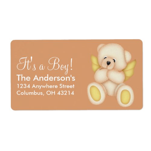 Peach  Gold Baby Teddy Bear Angel Address Labels