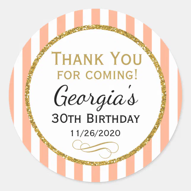 Peach Gold Birthday Thank You Coming Favor Tags | Zazzle