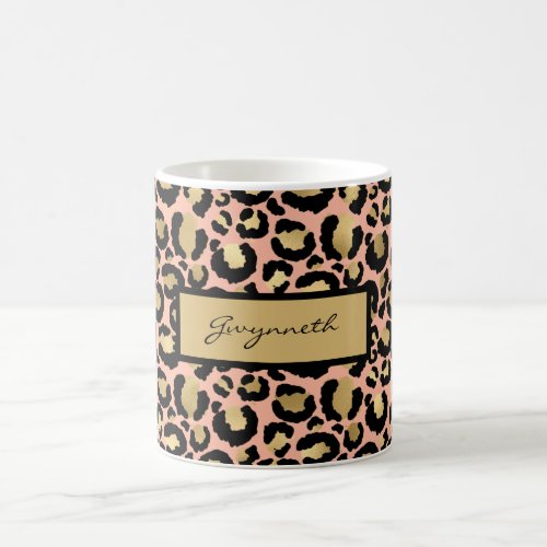 Peach Gold Black Leopard Print with Your Name Coffee Mug