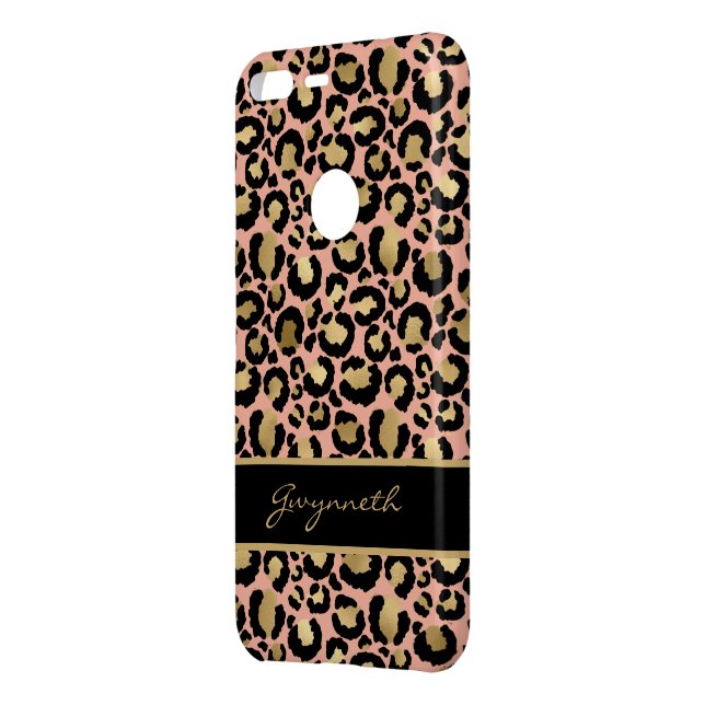 Peach Gold Black Leopard Print with Your Name Uncommon Google Pixel XL Case (Back/Left)