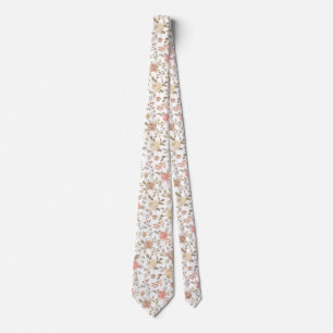 Peach gold blush watercolor roses summer pattern neck tie