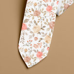 Peach gold blush watercolor roses summer pattern neck tie<br><div class="desc">Peachy cream,  gold and coral pink vintage watercolor hand painted roses with beige tan foliage and leaves patterned men necktie for a trendy stylish summer outfit.</div>